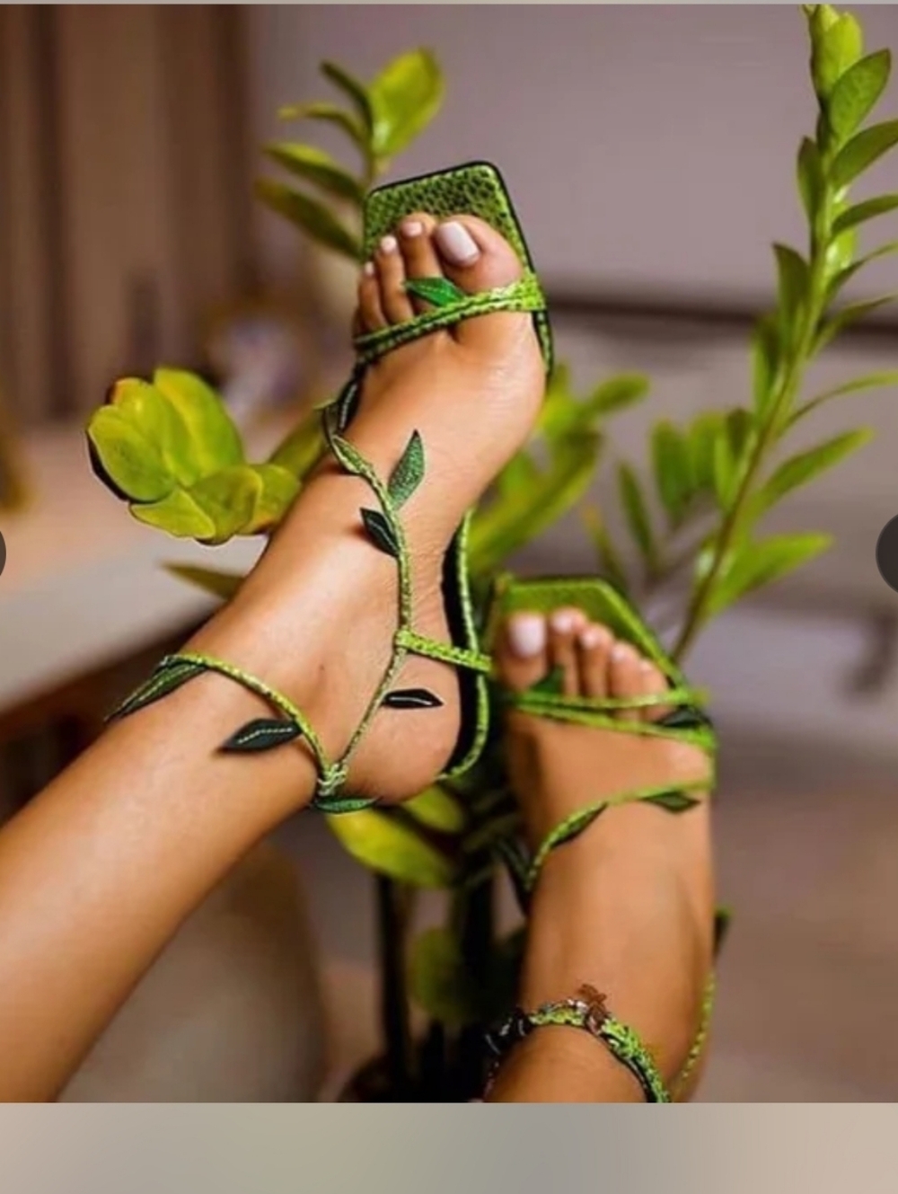 EGO Leaf Wrap Sandals - Strappy Ankle Tie Stilletos Heels Green/Blue Sz 7 NIB